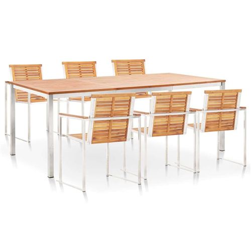 vidaXL Mobilier à dîner 7 pcs Bois d'acacia solide et acier inoxydable