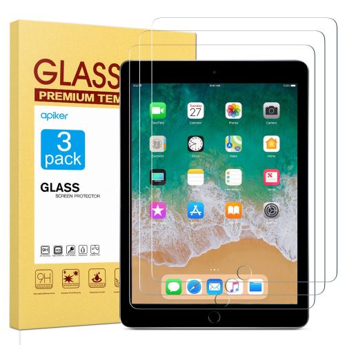 apiker Lot de 3 Verre Trempé Compatible pour iPad 9,7 Pouces (modèle 2018 et 2017 6ème/5ème Génération), iPad Air 2 et iPad Air,