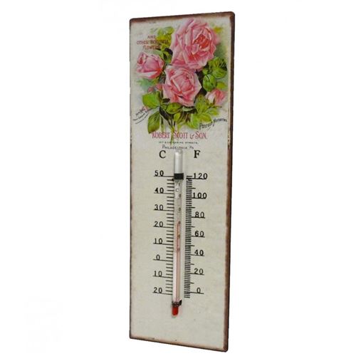 L'Héritier Du Temps - Thermomètre mural décoratif en celsius et farenheit ou à poser motif 'floral vintage' en fer et papier vernis 0,5x8x25cm