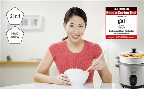 SUNTEC Cuiseur de riz RKO-9974 Thuy-Denise [capacité de 1 l, utilisable  comme cuiseur vapeur, avec gobelet de mesure + pelle à riz, max. 400 watt]  : : Cuisine et Maison