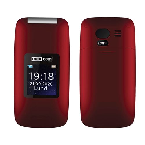 Téléphone clapet Senior Bouton SOS 2 écrans LCD Autonomie 5h MM824 Maxcom Rouge