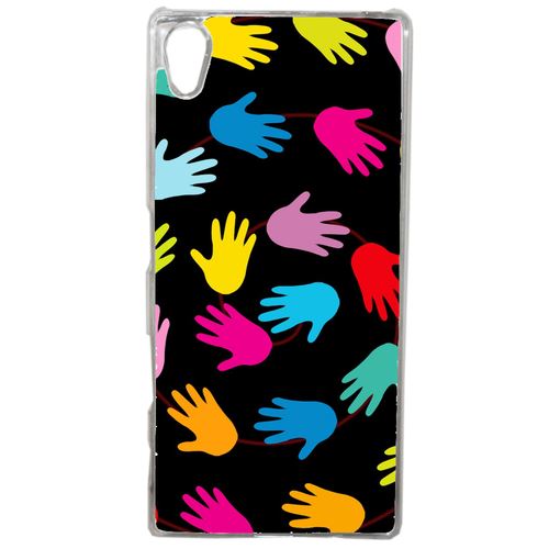 Coque Main Multicolor Sur Fond Noir Compatible Sony Xperia Z4 Transparent