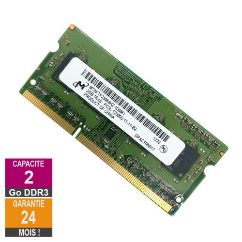 Barrette Mémoire 2Go Ram Ddr3 Micron Mt8Ktf25664Hz-1G6M1 So-Dimm Pc3-12800S