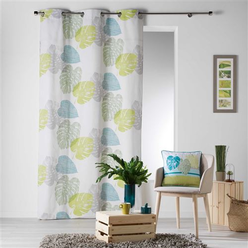 Rideau a oeillets 140 x 240 cm coton imprime palmaris Bleu