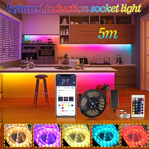 Bande lumineuse LED Souple RGB étanche Bluetooth Avec télécommande 24clés 5m -multicolore