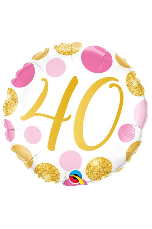 Ballon Aluminium Happy Birthday 40 Pois Rose Et Or 45 Cm 18 Qualatex® - Blanc - 18 / 45 cm de diamètre