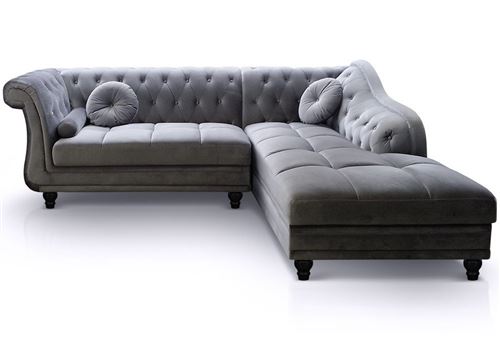 Canapé d'angle British Velours Argent style Chesterfield DIANA