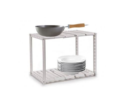 Étagère Extensible de Rangement pour Intérieur de Placard Blanc 2 Étages