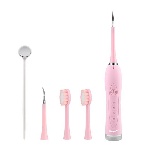 Detartreur Dentaires Kit Ckeyin Anti Tartre Dentaire aves Remplacement 2 Têtes+2 Tête de Brosse à Dent+1 Miroir Dentaire-Rose