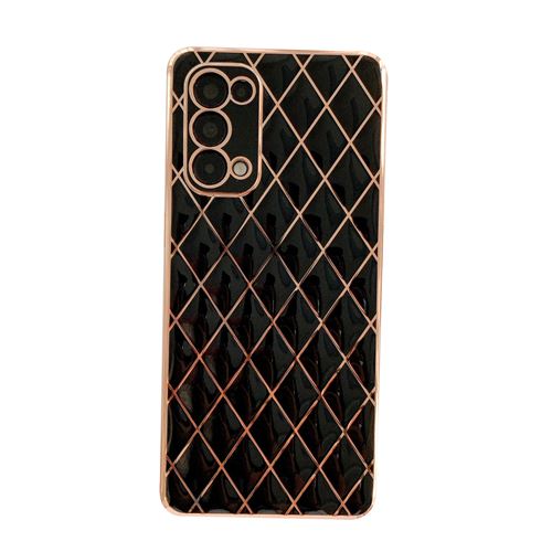 Coque en Cuir Pour Samsung S22 Ultra Frusde avec Galvanoplastie Diamant Motif de Grille Etui-Noir