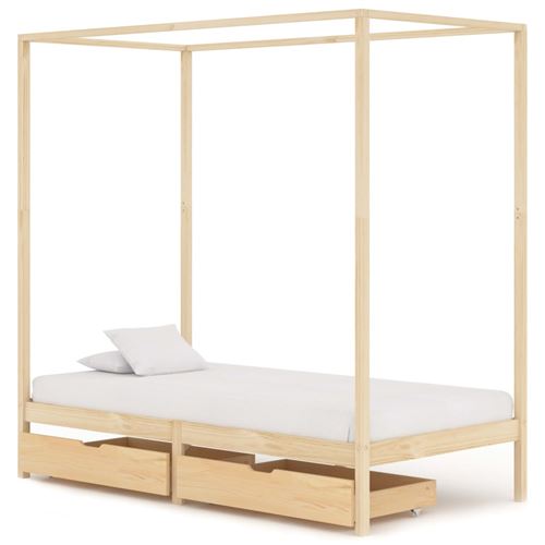 vidaXL Cadre de lit à baldaquin avec 2 tiroirs Bois de pin 90x200 cm