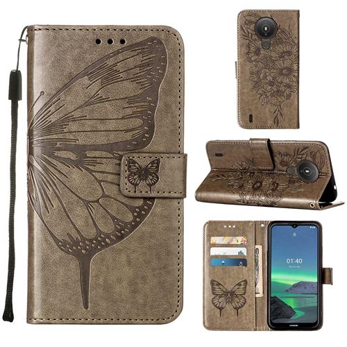 MPFRANCE Housse pour Nokia 1.4 Gris [Papillon V3]