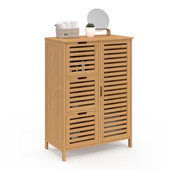 Meuble de rangement salle de bain bambou BEA 3 tiroirs avec placard - 1