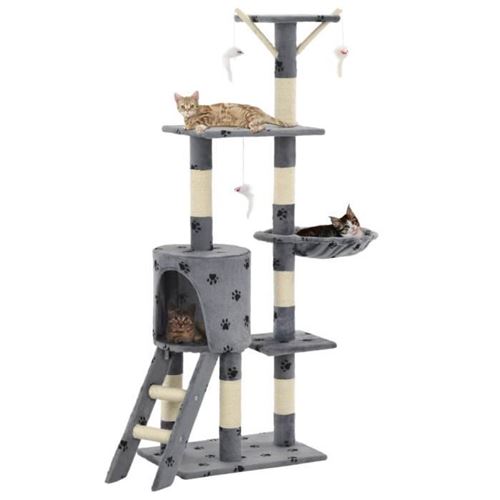 Arbre &Agrave; Chat Avec Griffoir En Sisal 138 Cm Gris Motif De Pattes