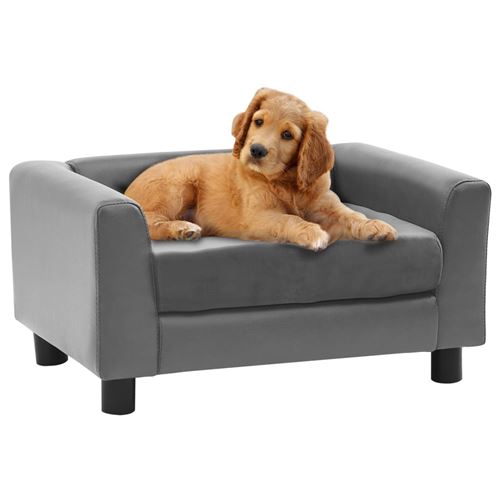 Comparer les prix de vidaXL Canapé pour chien Gris 60x43x30 cm Peluche et similicuir