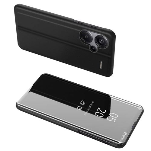 Housse pour Xiaomi Redmi Note 13 Pro+ Plus 5G - etui coque portefeuille clear view miroir + film ecran - NOIR - htdmobiles
