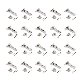 Emuca Lot de 20 charnières coudées X92 à fermeture amortie avec embases à visser, Acier, Nickelé - 1