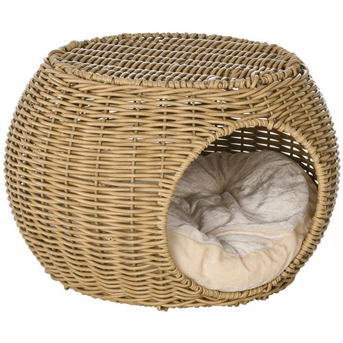 Panier chat lit chat cosy grand confort dim. Ø 40 x 30H cm coussin moelleux inclus polyester résine beige