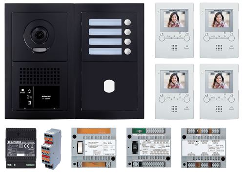 Pack vidéo 4 postes complet noir - AIPHONE - 200456