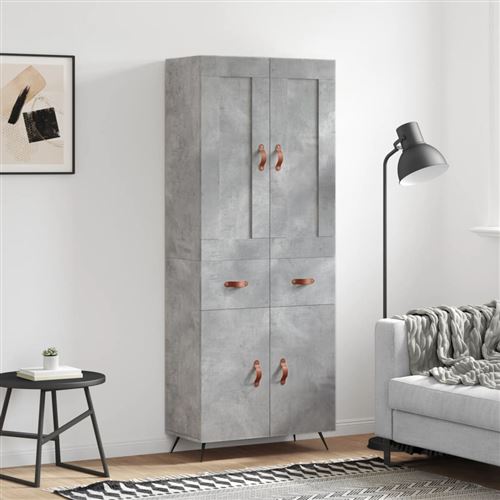 Vidaxl Gris Buffet Haut, Armoire De Rangement Avec Pieds, Meuble De Rangement, Organisateur Salon Salle De Séjour, Industriel, Béton Bois D'ingénierie - Image 3