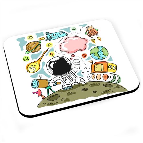 Tapis de souris Little astronaute fusee lune aquarelle illustration enfant