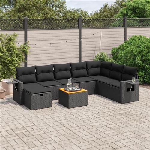 vidaXL - Salon de Jardin - 9 pièces - Noir - Image 2