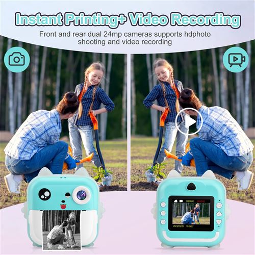 Enfants Instant Print Camera Caméra d’impression thermique 1080p HD  Appareil photo numérique avec 3 rouleaux Print Paper Video Photo pour  enfants