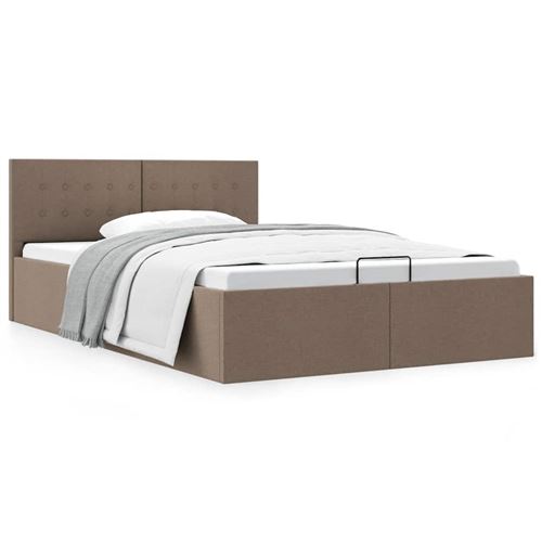 vidaXL Cadre de lit à stockage hydraulique Taupe Tissu 140x200 cm