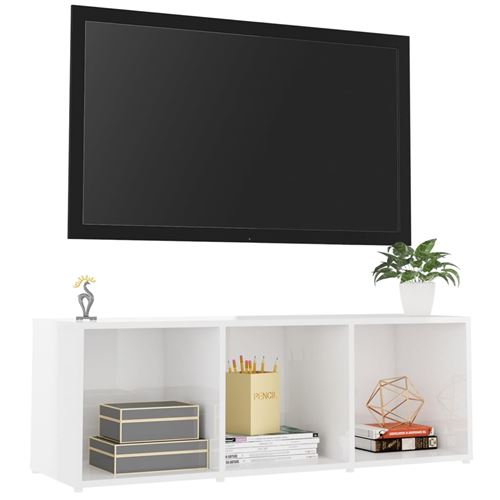 vidaXL Meuble TV Blanc brillant 107x35x37 cm Aggloméré