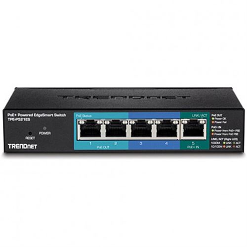 TRENDnet TPE P521ES - Commutateur - intelligent - 1 x 10/100/1000 (PoE+ input) + 2 x 10/100/1000 (PoE) + 2 x 10/100/1000 - de bureau - PoE+ (18 W) - Conformité TAA