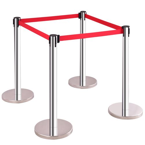 4 poteau de guidage giantex avec sangle ajustable en acier inoxydable pour le contrôle des foules, centres commerciaux, hôtel spectacle, hôpitaux, cin