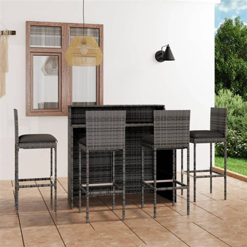 Vidaxl ensemble de bar de jardin avec coussins 5 pcs gris
