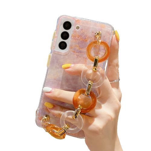 Coque à motif marbré avec bracelet FONGWAN pour Samsung Galaxy S22-Rose