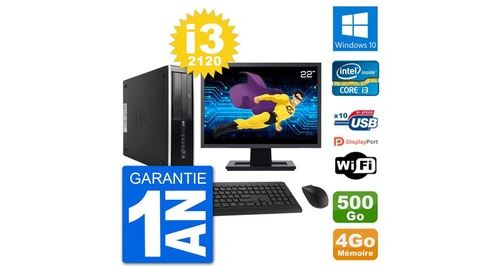 Pc hp compaq 6200 pro sff ecran 22" i3-2120 ram 4go disque 500go windows 10 wifi