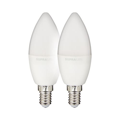 Pack de 2 Ampoules LED (Flamme), culot E14, conso. 2,8W (eq. 25W), 250 lumens, blanc chaud