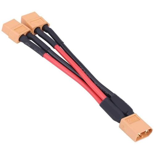 Adaptateur Câble XT60 14AWG 1 Femelle à 2 Mâles pour Batteries RC Idéal pour Tello, WLtoys 144001, Autoradio Fiat Punto, Jaune Rouge Noir, Plastique