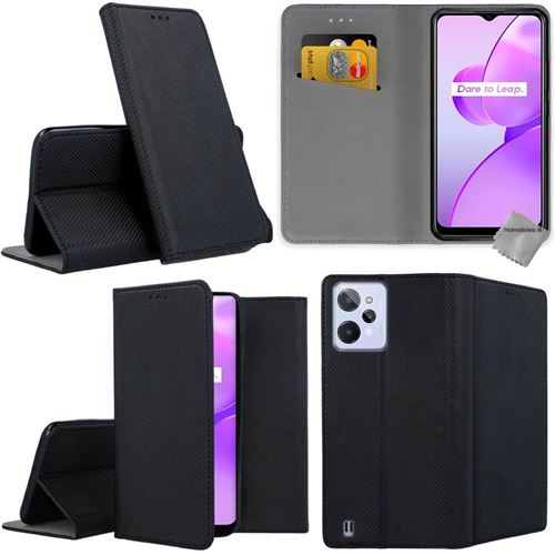 Housse etui coque pochette portefeuille pour Realme C31 + film ecran - NOIR MAGNET - htdmobiles
