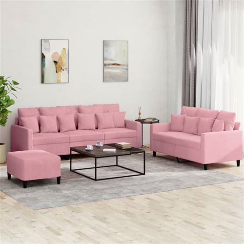 Vidaxl Rose Ensemble De Canapés Avec Coussins 3 Pcs, Canapés Avec Accoudoirs Et Dossier, Ensemble De Meubles Avec Repose-Pied Salon, Moderne, Velours - Image 2