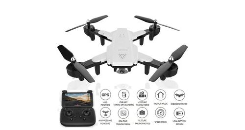 Drone gps 2. 4g 4ch wifi fpv hd double caméra grand angle pliable quadrirotor rc - blanc