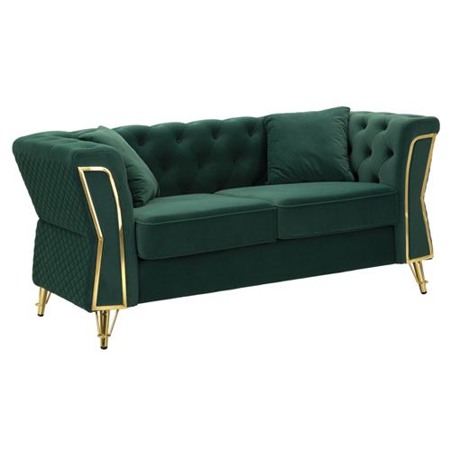Non Communiqué Vert Canapé 2 Places En Velours Capitonné "Emy" 162Cm