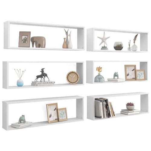vidaXL Étagères cube murales 6pcs Blanc brillant 100x15x30cm Aggloméré
