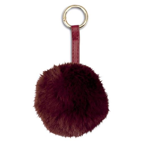 Porte-clés Pompon Bordeaux en Peluche