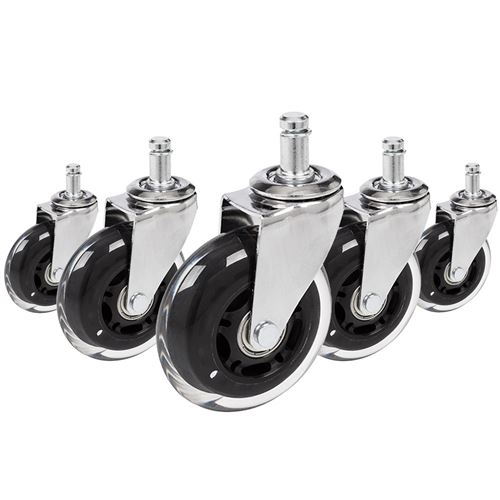 5 x roulettes pour sols durs ROLO SKATE 11 mm / 75 mm chrome transparent (lot de 5)