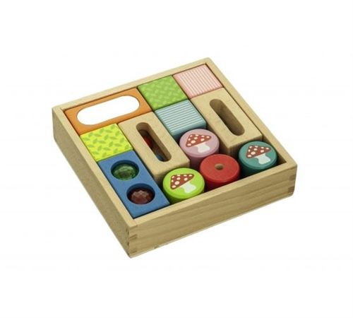 Everearth Boîte à bloc en bois avec cloches de miroir multicolore 18 cm