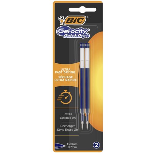 Blister de 2 Recharges pour Stylo Gel BIC Gel-ocity Quick Dry 0,7 mm Bleu