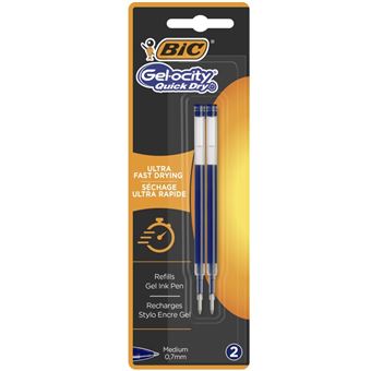 Blister de 2 Recharges pour Stylo Gel BIC Gel-ocity Quick Dry 0,7 mm Bleu