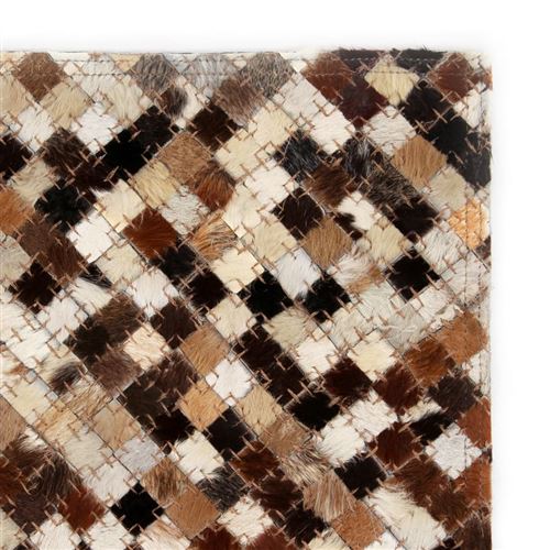 VidaXL Tapis Cuir véritable Patchwork 120 x 170 cm Carré Marron/Blanc