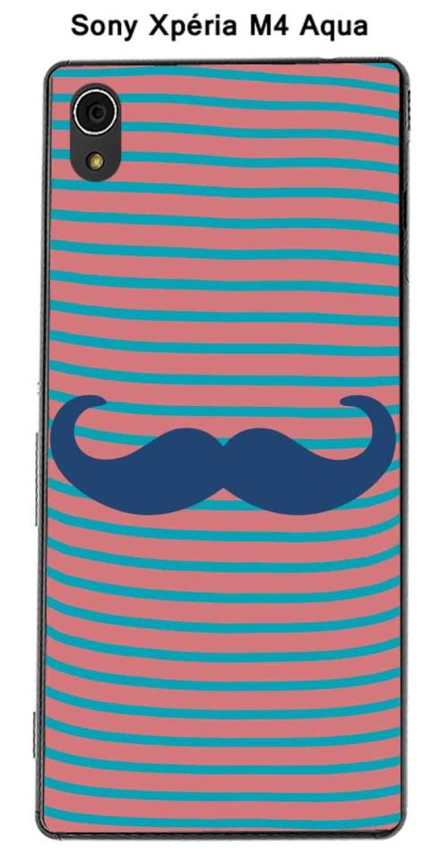 Coque Marinière Moustache - 3 Classic Blue pour Sony Xpéria M4 Aqua