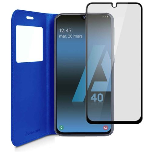 Etui pour SAMSUNG Galaxy A40 BLEU + Verre trempé 4D A40