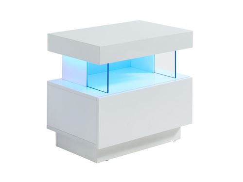 Table de chevet FABIO - MDF laqué blanc - LEDs - 1 tiroir et 1 niche